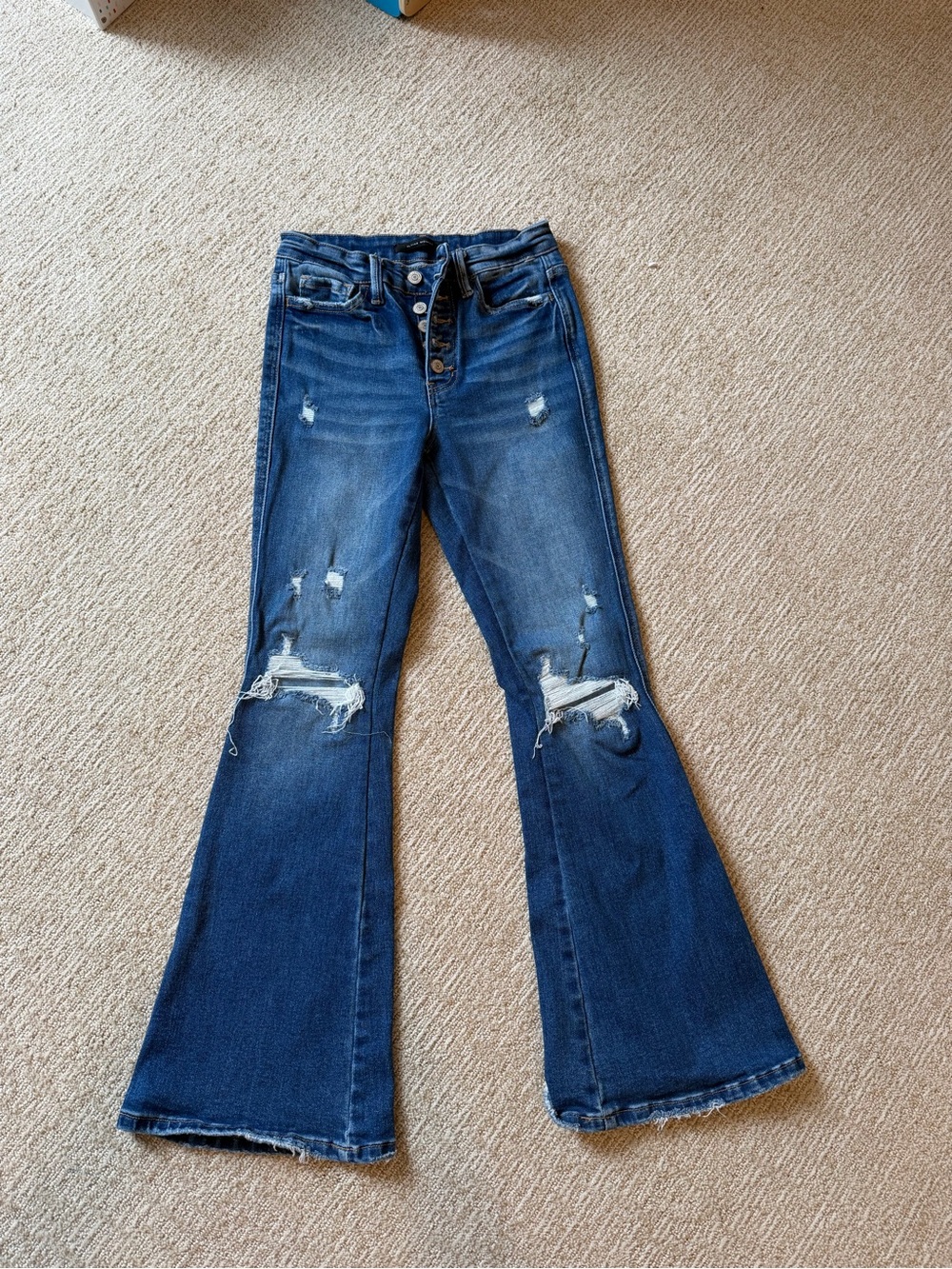 Flying Monkey Dark Blue Distressed Flare Jeans